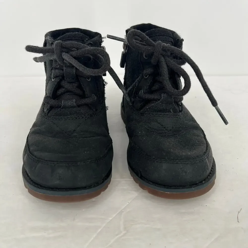 UGG Bradley Boys Black Leather Shearling Hiking Ankle Boots Size 10